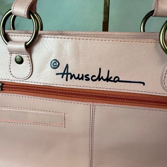 Anuschka Pink Painted & Embroidered Leather Zip Top Tote Crossbody Purse - Picture 4 of 10